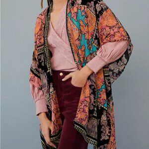 Anthropologie Sharona Velvet Burnout Kimono Open Front Boho Orange One Size